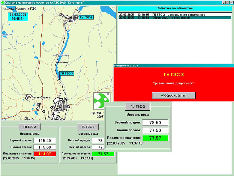 Компания АТМ: Колэнерго и МЧС Экраны системы аварийной противопаводковой сигнализации Кольского полуострова, 2004г.